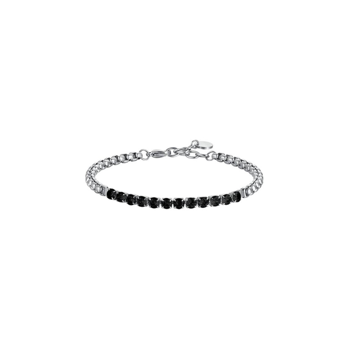 LUCA BARRA BRACCIALE UOMO IN ACCIAIO CON CRISTALLI NERI