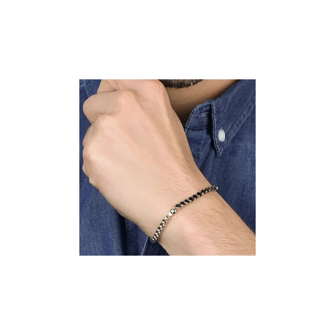 LUCA BARRA BRACCIALE UOMO IN ACCIAIO CON CRISTALLI NERI