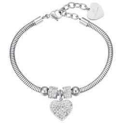 LUCA BARRA BRACCIALE DONNA IN ACCIAIO CON CUORE E CRISTALLI BIANCHI