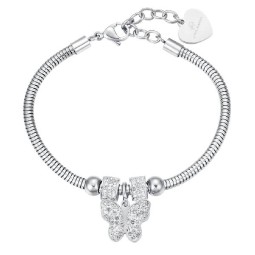 LUCA BARRA BRACCIALE DONNA IN ACCIAIO CON FARFALLA E CRISTALLI BIANCHI
