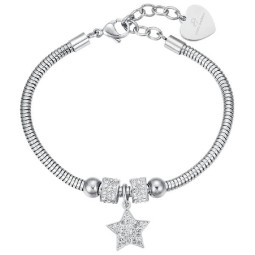 LUCA BARRA BRACCIALE DONNA IN ACCIAIO STELLA CON CRISTALLI BIANCHI