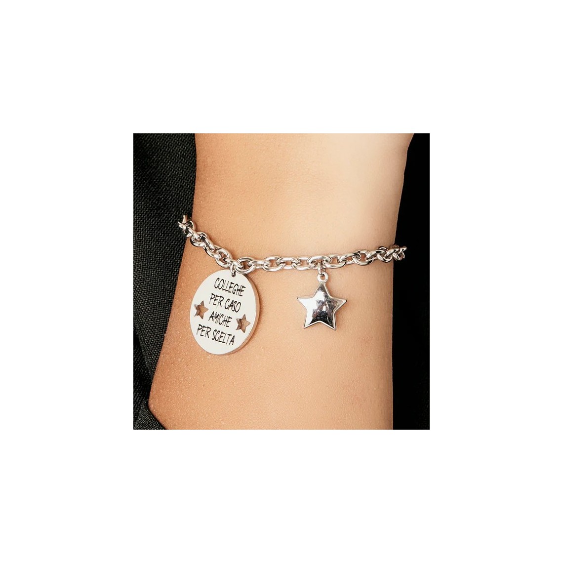 Bracciale Regalo Per Colleghi Con Ciondolo Rosa – Inciso 'Colleghi Per Caso Amici Per Scelta', Gioiello In Acciaio Inox, Regalo Amicizia