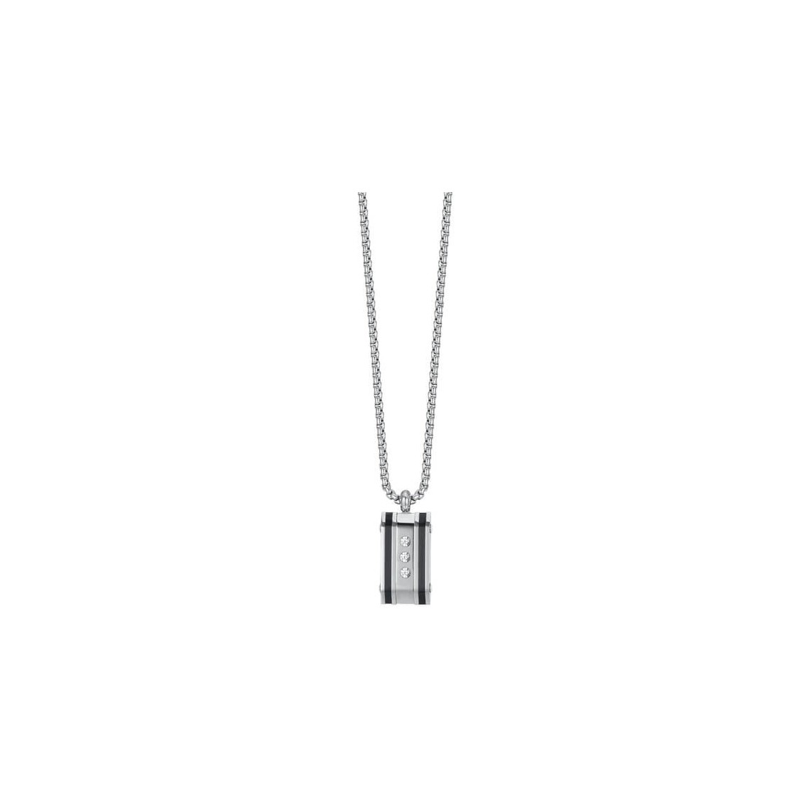 Collana Uomo HZMAN Con Ciondolo A Barra Cuboidale - Acciaio Inox Lucido, Catena 22+5 Cm, Regalo