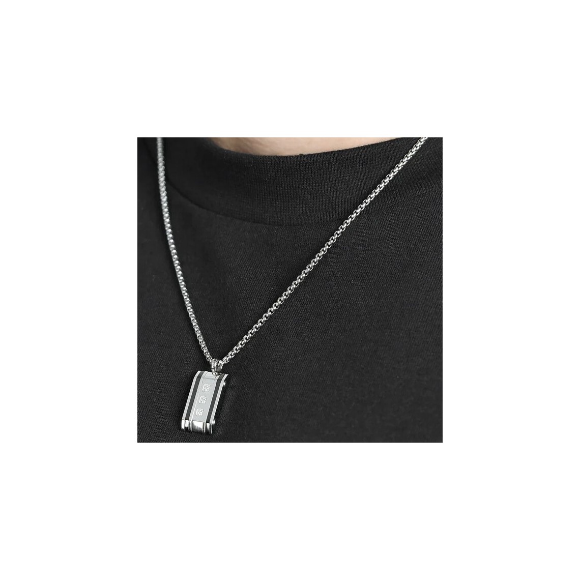 Collana Uomo HZMAN Con Ciondolo A Barra Cuboidale - Acciaio Inox Lucido, Catena 22+5 Cm, Regalo