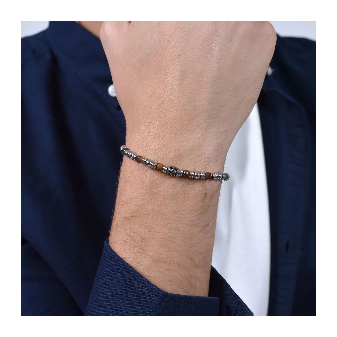 Morellato Bracciale Uomo In Acciaio E Pietre Naturali - Collezione Pietre, Modello S1731, Lunghezza 21 Cm