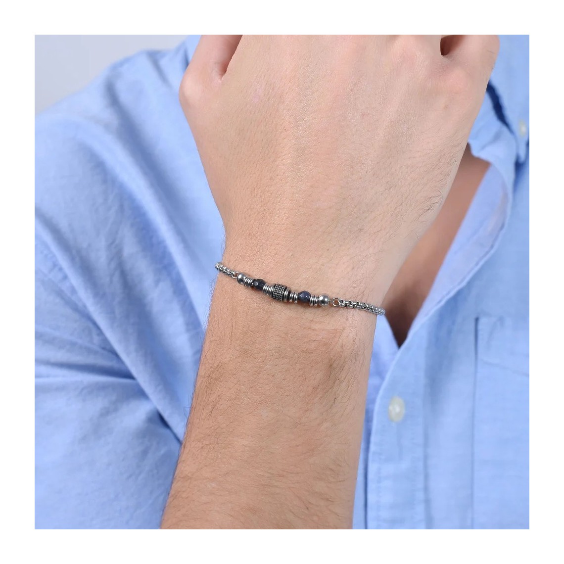 Luca Barra Bracciale Uomo In Acciaio Con Pietre Lapis Lazuli, BA1171, 19+3 Cm