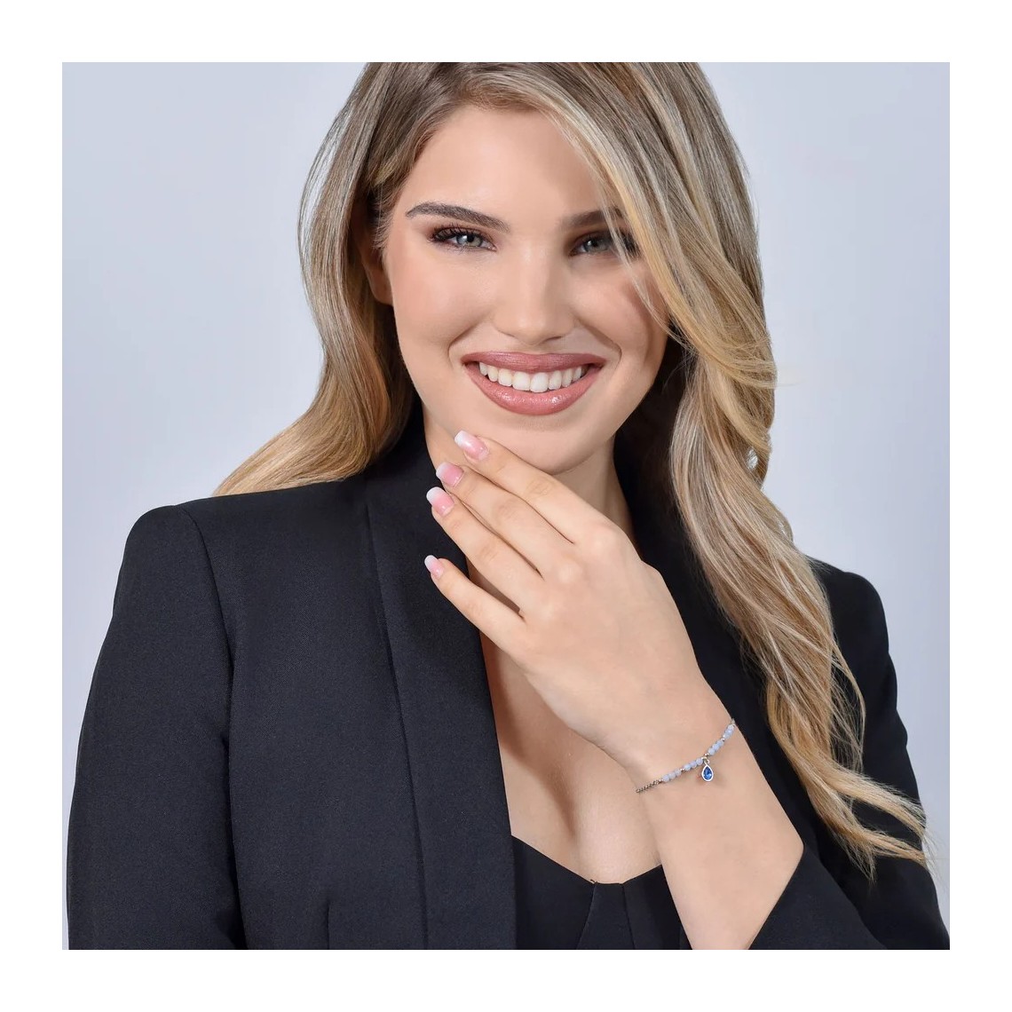 LUCA BARRA BRACCIALE DONNA IN ACCIAIO AGATA AZZURRA