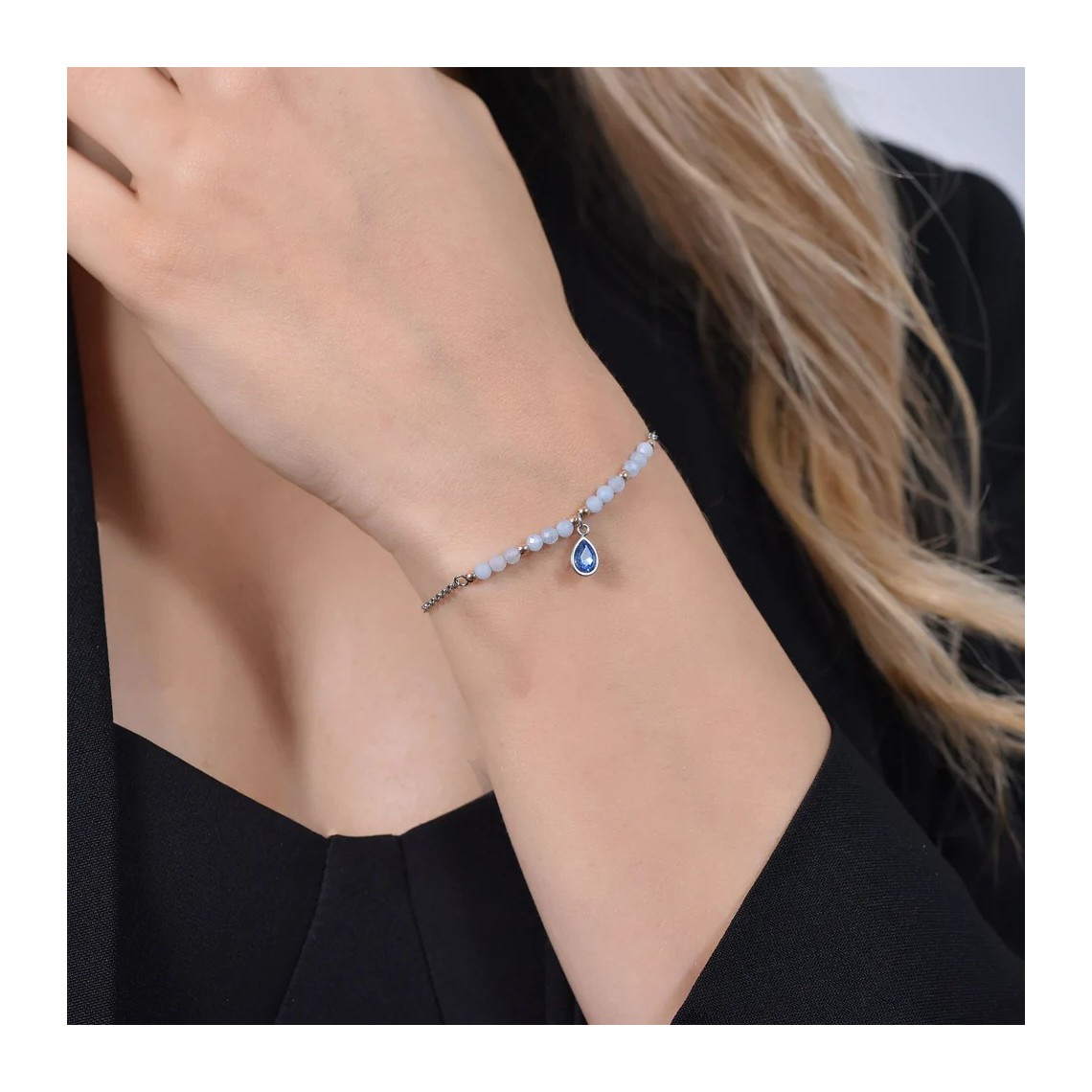 LUCA BARRA BRACCIALE DONNA IN ACCIAIO AGATA AZZURRA