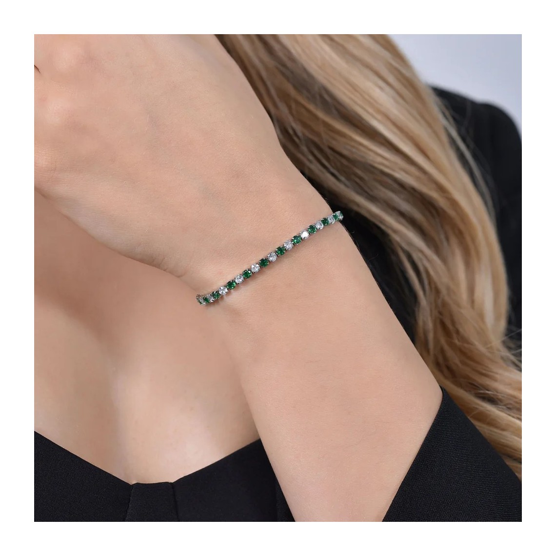 LUCA BARRA BRACCIALE TENNIS DONNA CRISTALLI VERDI E BIANCHI