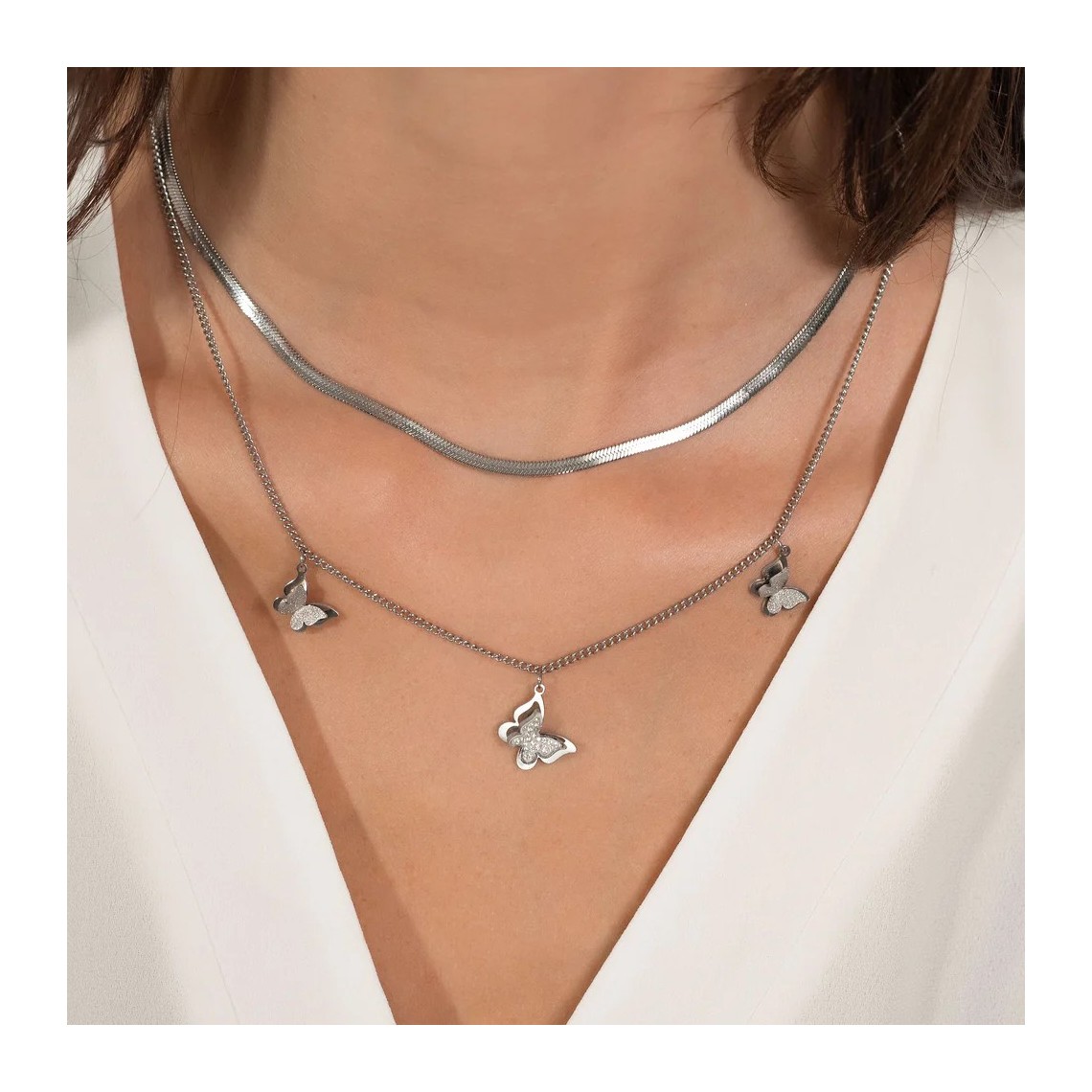 Collana Donna LUCA BARRA Cristalli | Gioiello Trendy In Acciaio Ipoallergenico | Cod. CK1694