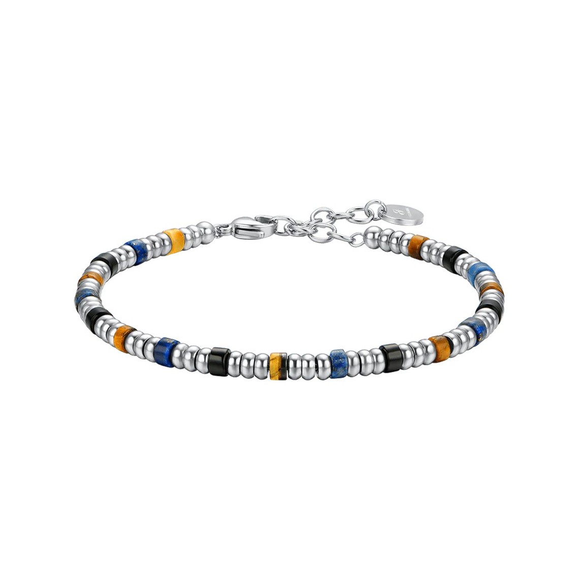 BRACCIALE UOMO ELASTICO CON PIETRE ROSSE E NERE E CORNO NERO