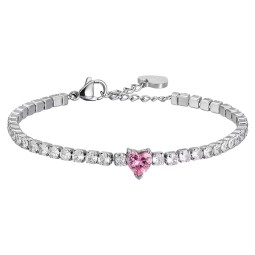Bracciale Donna Luca Barra Summer, Acciaio Con Campanelle Smaltate Rosa E Cristalli Bianchi, Modello BK2465, Gioiello Elegante - 2