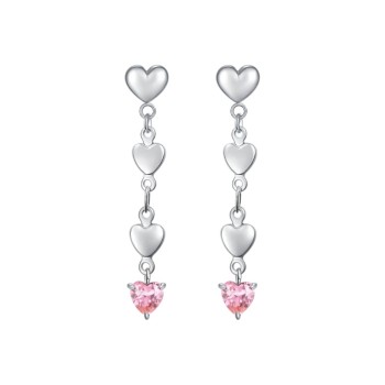 Luca Barra Orecchini Donna in Acciaio con Cuori e Zirconi Rosa