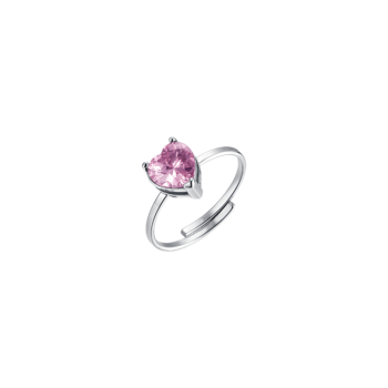 LUCA BARRA ANELLO DONNA IN ACCIAIO CON CRISTALLO ROSA A FORMA DI CUORE