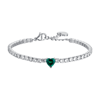 LUCA BARRA BRACCIALE TENNIS DONNA IN ACCIAIO CON CRISTALLI BIANCHI E CUORE CRISTALLO VERDE