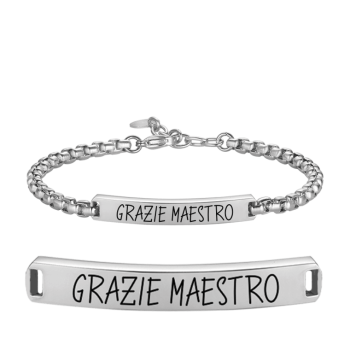 LUCA BARRA BRACCIALE UOMO IN ACCIAIO GRAZIE MAESTRO CON PIASTRA