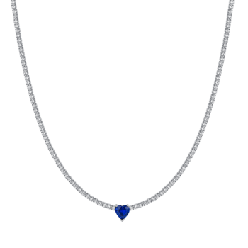 LUCA BARRA COLLANA TENNIS DONNA IN ACCIAIO CON CRISTALLI BIANCHI E CUORE CRISTALLO BLU