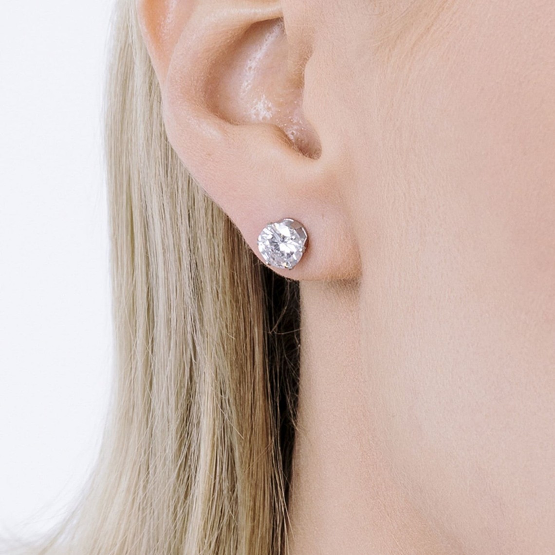 ORECCHINI PUNTO LUCE IN ACCIAIO CON CRISTALLO BIANCO DA 4MM