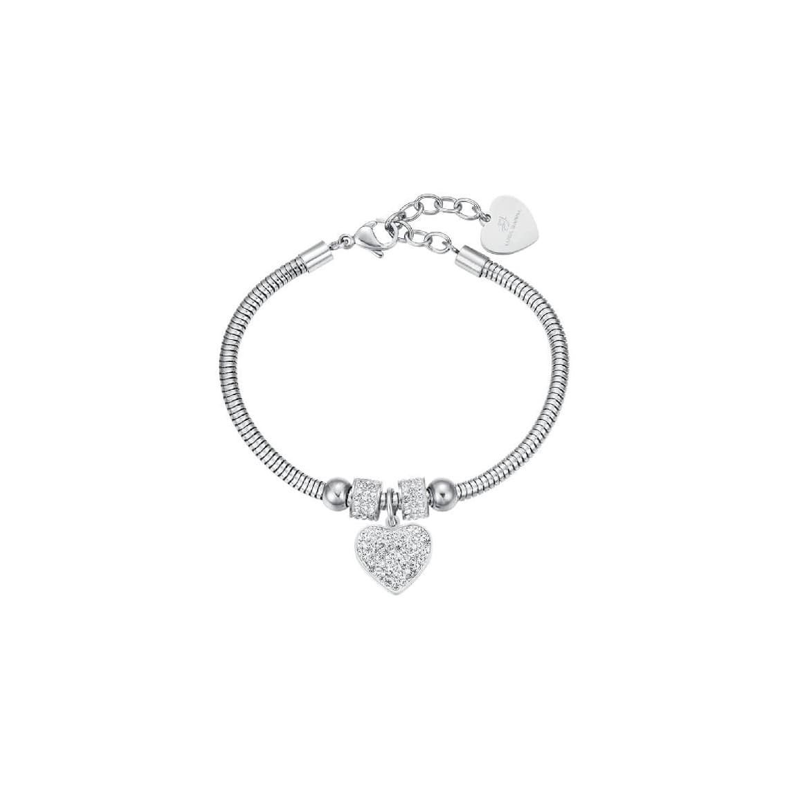 LUCA BARRA BRACCIALE DONNA IN ACCIAIO CON CUORE E CRISTALLI BIANCHI