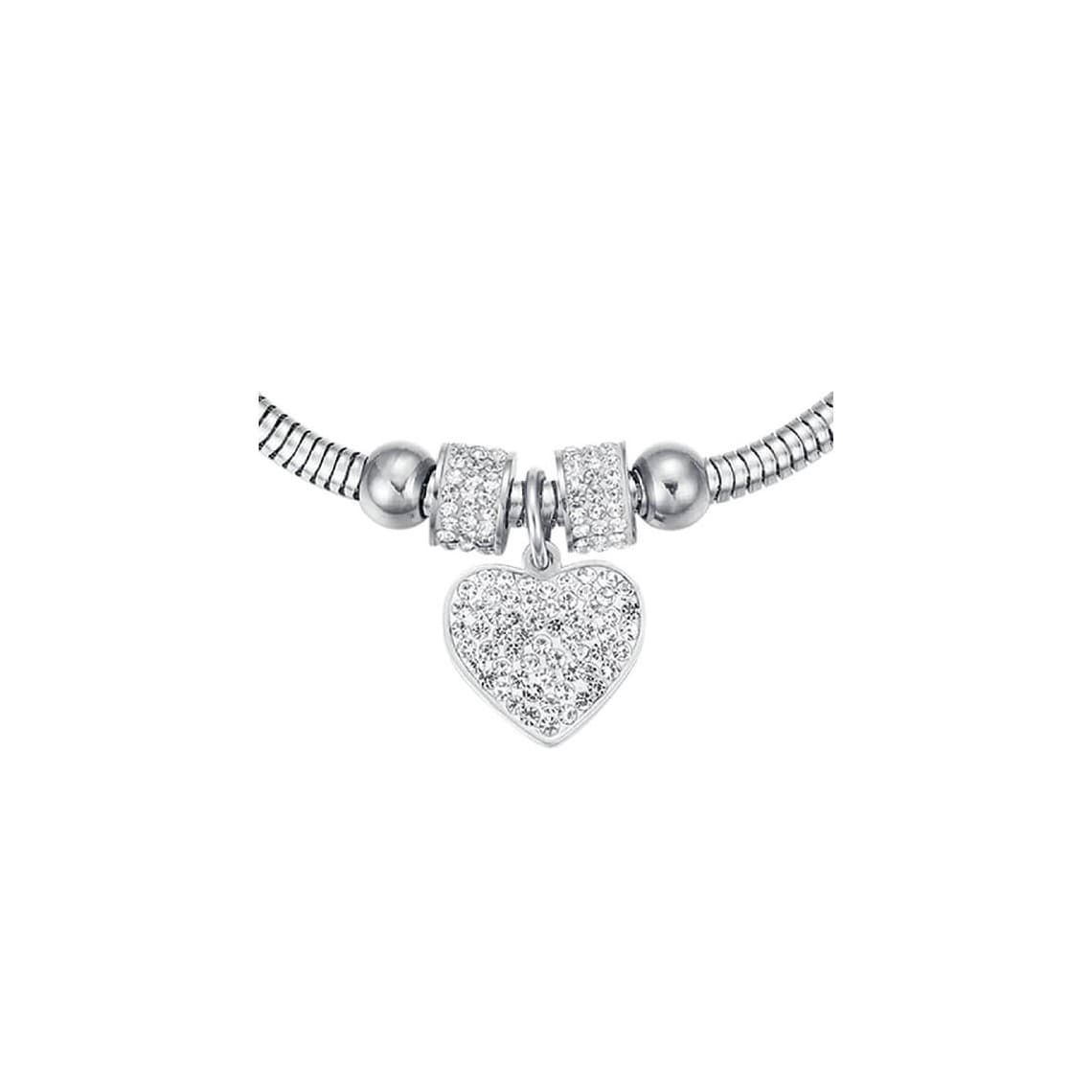 BRACCIALE DONNA IN ACCIAIO CON CUORE E CRISTALLI BIANCHI