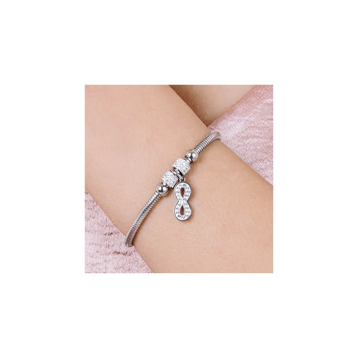 BRACCIALE DONNA IN ACCIAIO INFINITO CON CRISTALLI BIANCHI