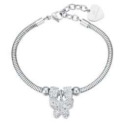 LUCA BARRA BRACCIALE DONNA IN ACCIAIO CON FARFALLA E CRISTALLI BIANCHI