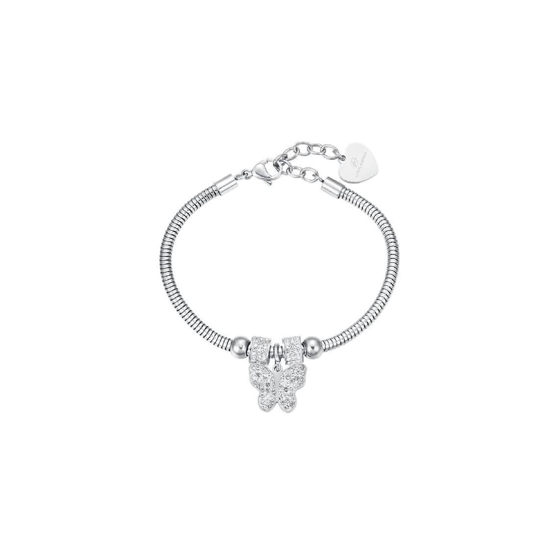 LUCA BARRA BRACCIALE DONNA IN ACCIAIO CON FARFALLA E CRISTALLI BIANCHI