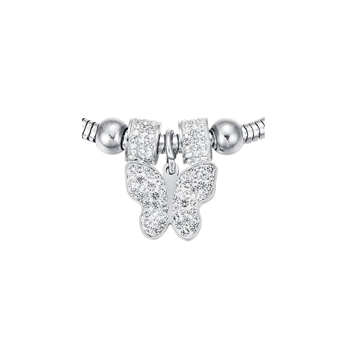 BRACCIALE DONNA IN ACCIAIO CON FARFALLA E CRISTALLI BIANCHI