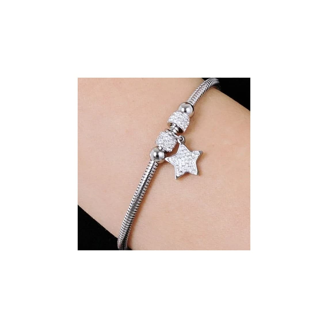 BRACCIALE DONNA IN ACCIAIO STELLA CON CRISTALLI BIANCHI