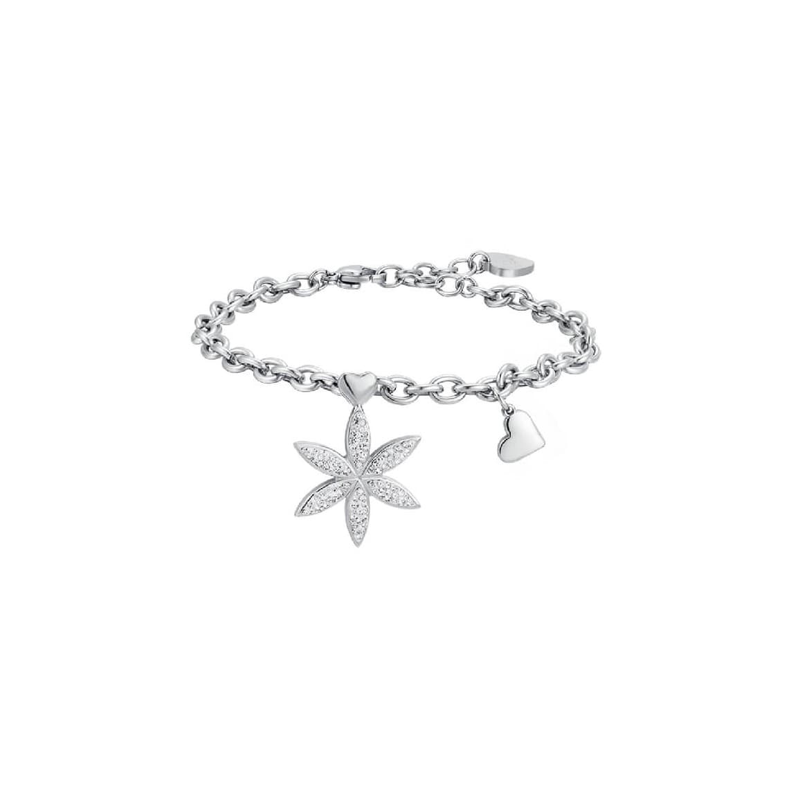 LUCA BARRA BRACCIALE DONNA IN ACCIAIO CON FIORE DELLA VITA CON CRISTALLI BIANCHI