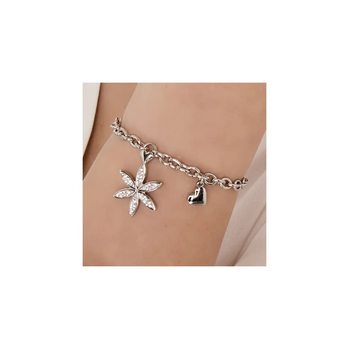 BRACCIALE DONNA IN ACCIAIO CON FIORE DELLA VITA CON CRISTALLI BIANCHI