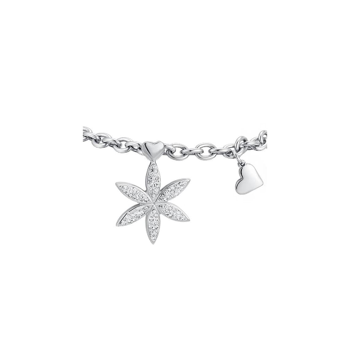 BRACCIALE DONNA IN ACCIAIO CON FIORE DELLA VITA CON CRISTALLI BIANCHI
