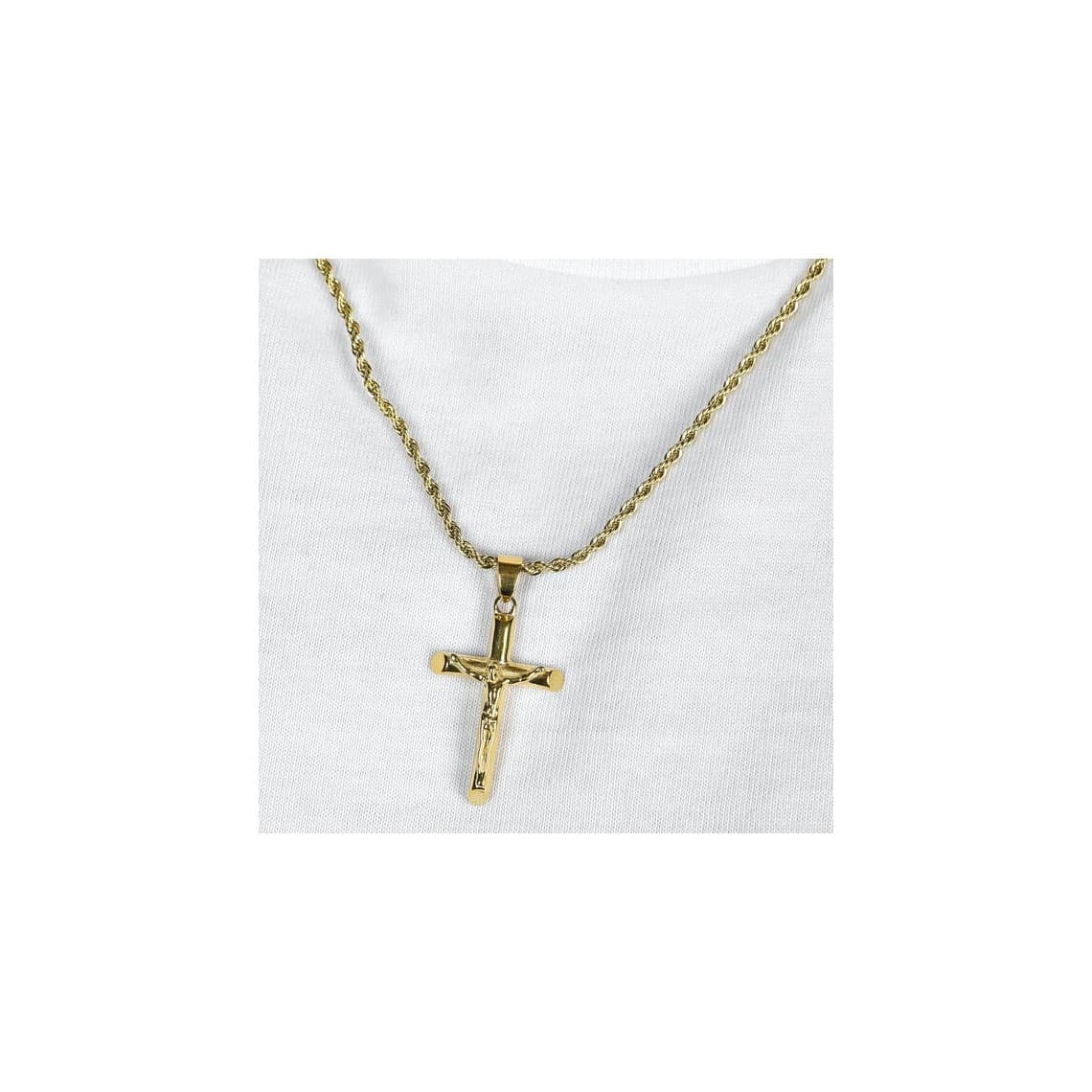 COLLANA UOMO IN ACCIAIO IP GOLD CON CROCIFISSO