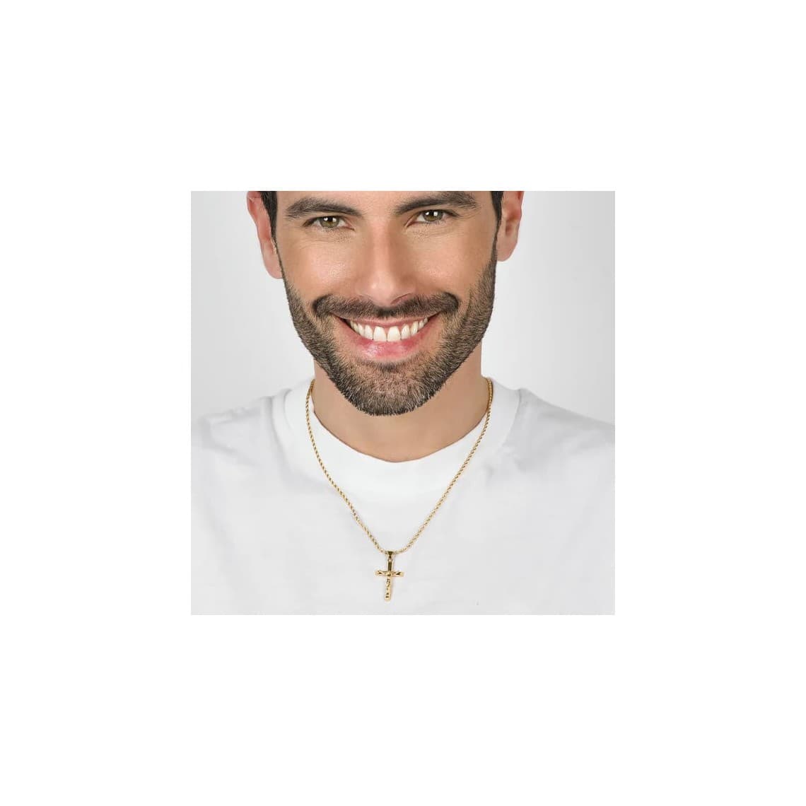 COLLANA UOMO IN ACCIAIO IP GOLD CON CROCIFISSO