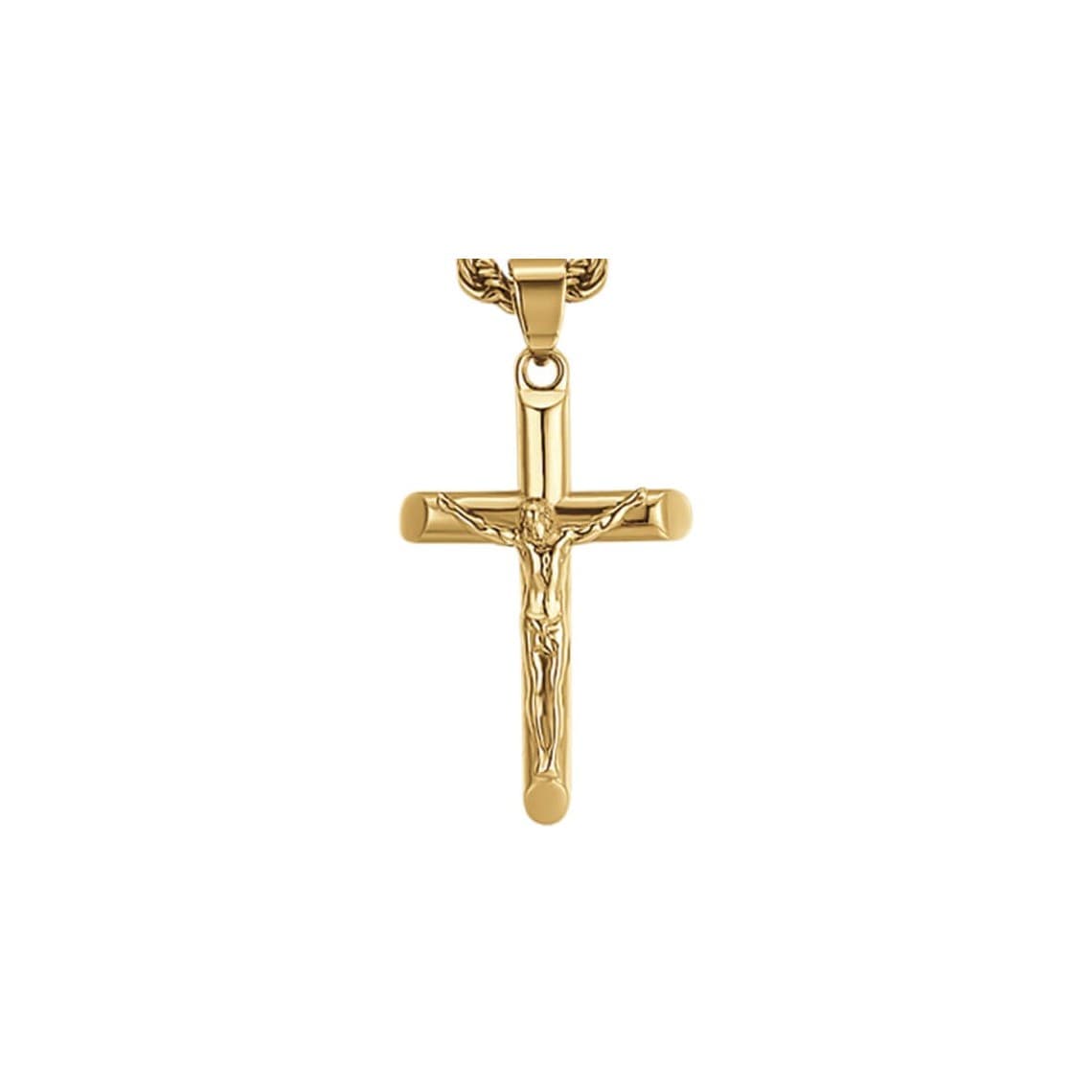 COLLANA UOMO IN ACCIAIO IP GOLD CON CROCIFISSO
