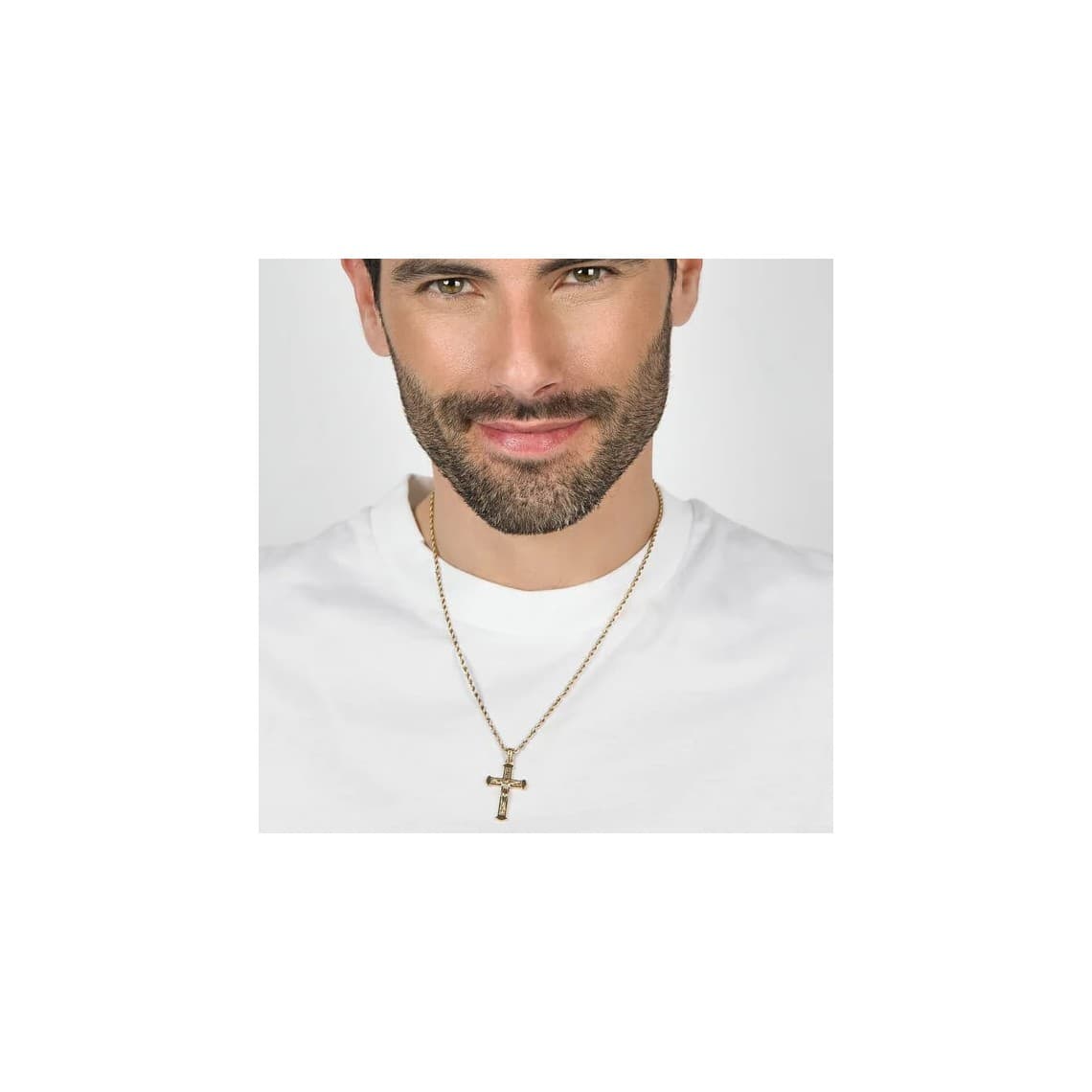 COLLANA UOMO IN ACCIAIO IP GOLD CON CROCEFISSO