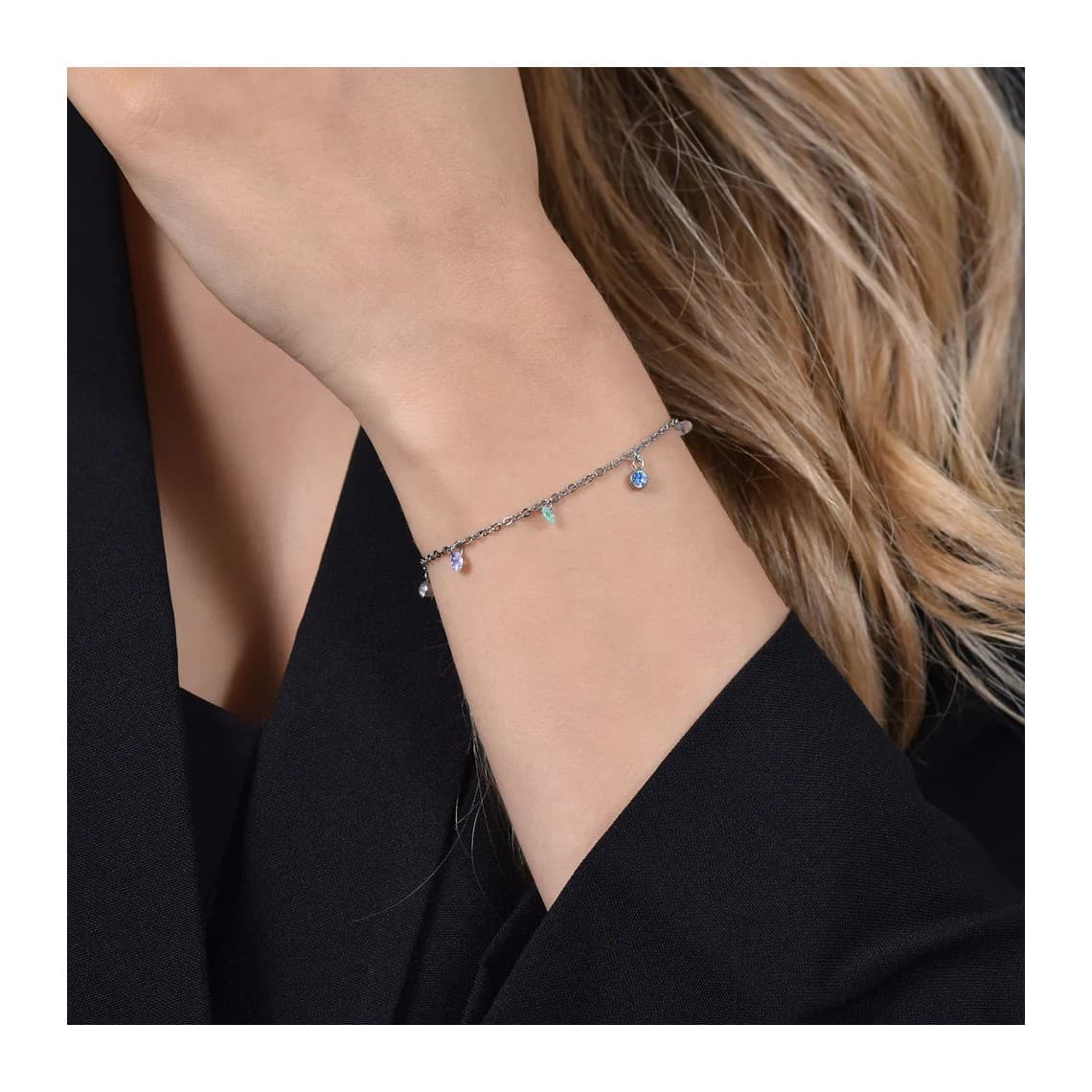 BRACCIALE DONNA IN ACCIAIO CRISTALLI MULTICOLOR