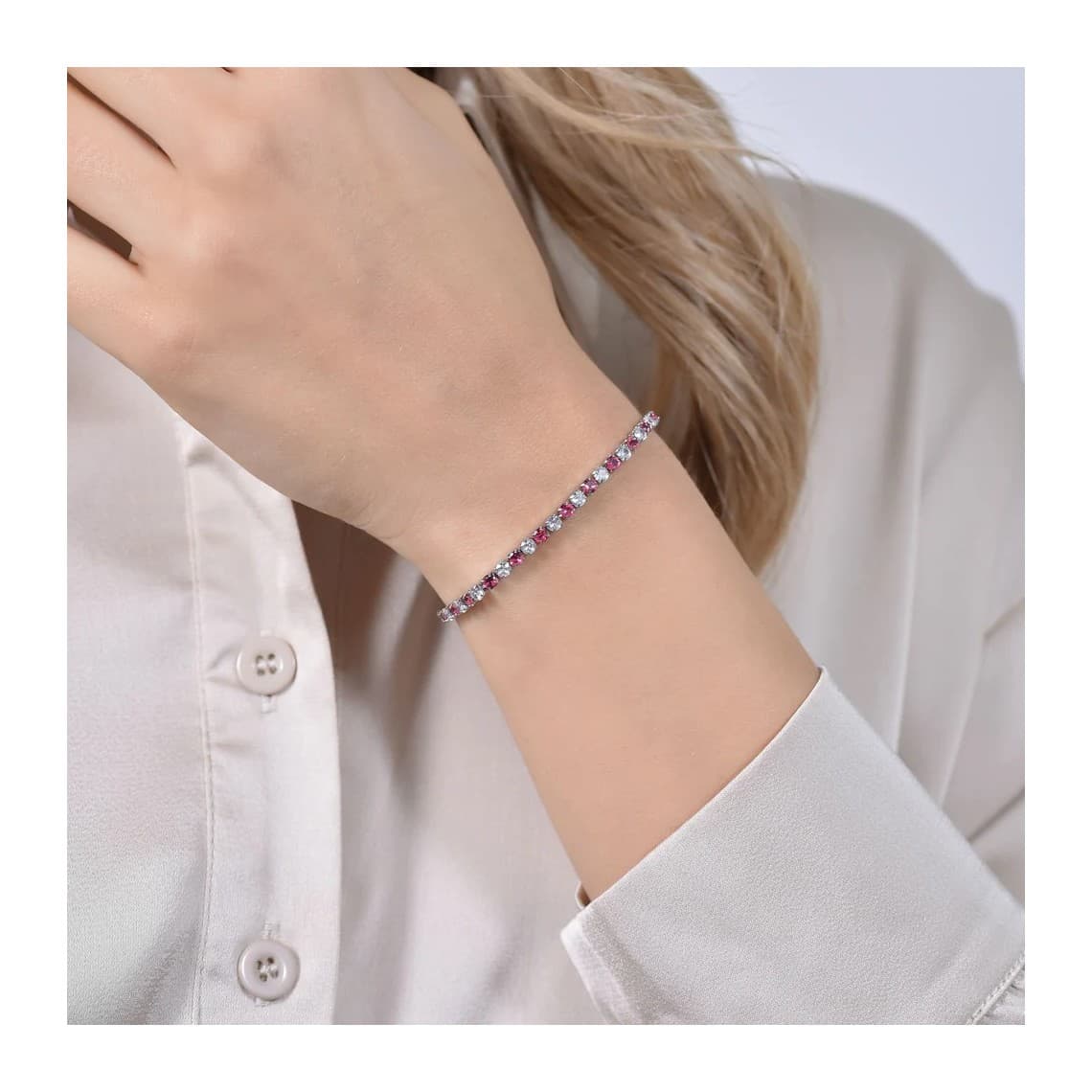 BRACCIALE TENNIS DONNA CRISTALLI ROSSI E BIANCHI
