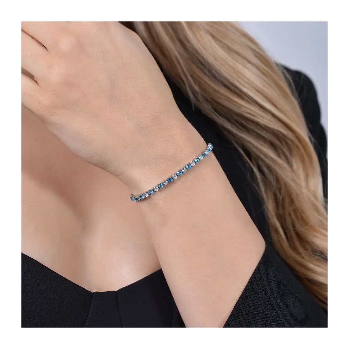BRACCIALE TENNIS DONNA CRISTALLI AZZURRI E BIANCHI