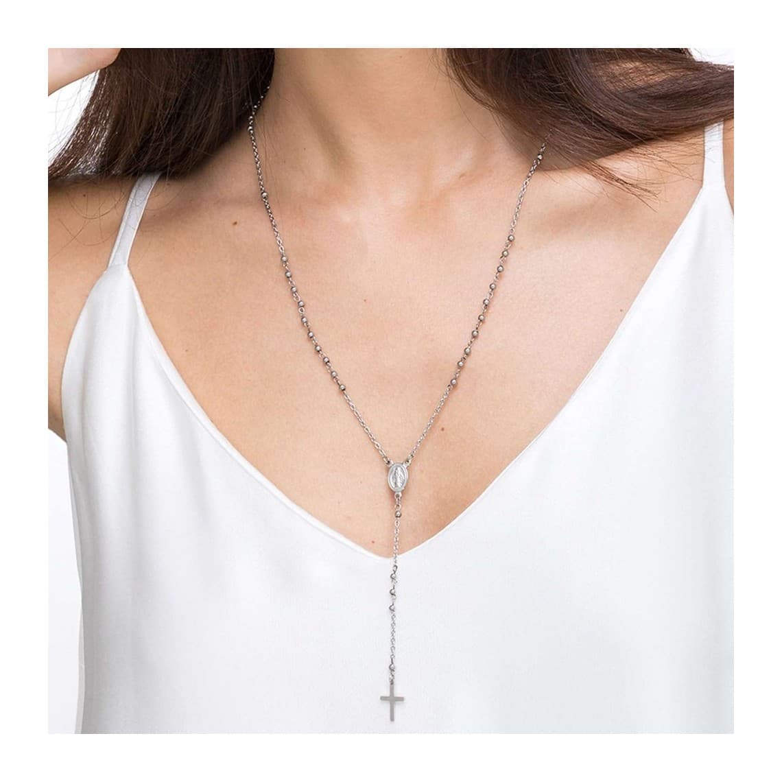 COLLANA DONNA ROSARIO IN ACCIAIO CON SFERE IN ACCIAIO CON PENDENTE
