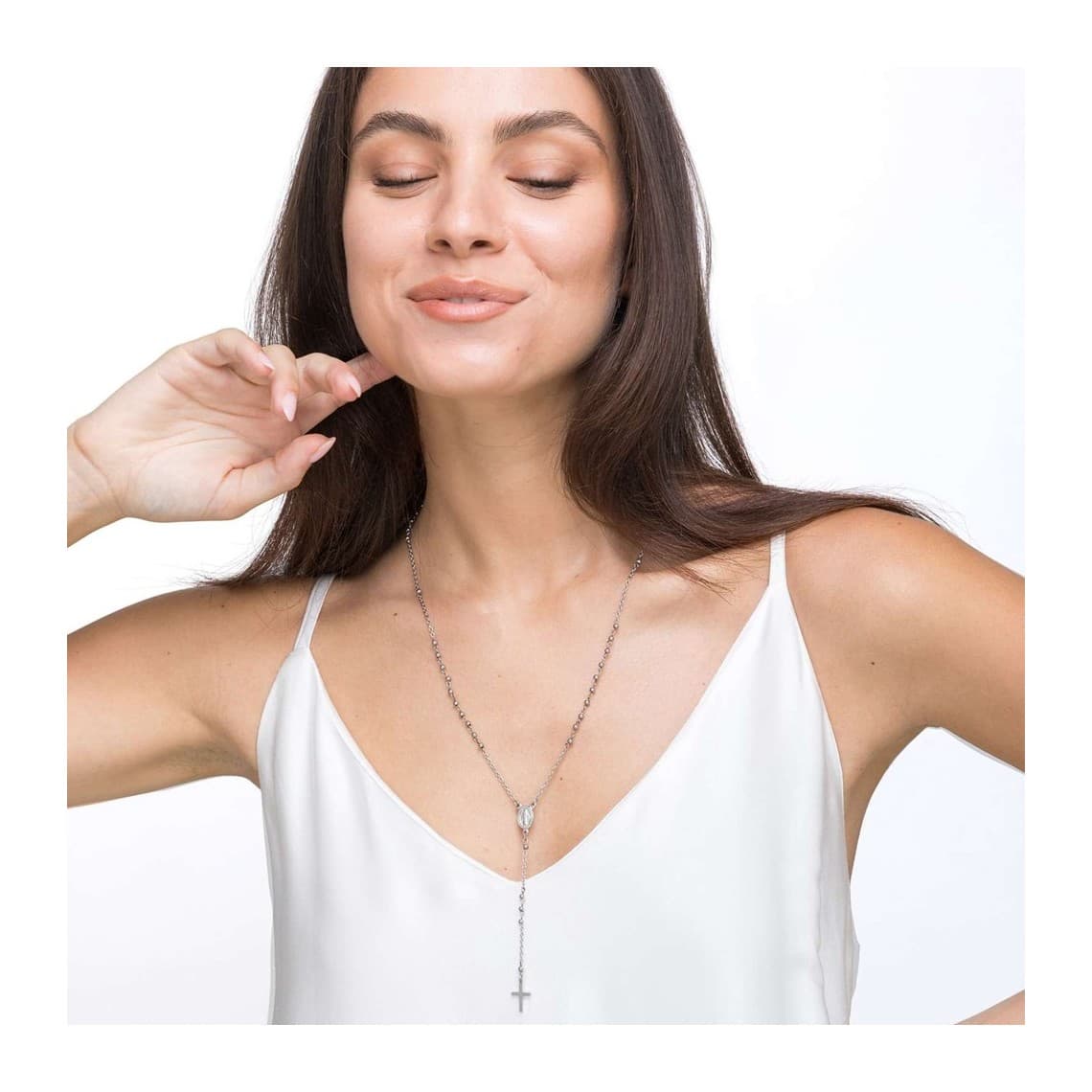 COLLANA DONNA ROSARIO IN ACCIAIO CON SFERE IN ACCIAIO CON PENDENTE