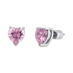 LUCA BARRA ORECCHINI DONNA IN ACCIAIO CON CRISTALLO ROSA A FORMA DI CUORE