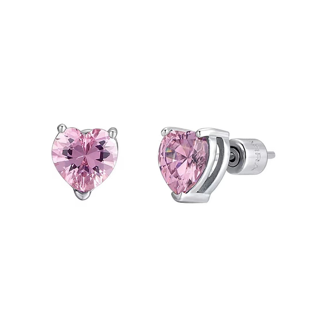 LUCA BARRA ORECCHINI DONNA IN ACCIAIO CON CRISTALLO ROSA A FORMA DI CUORE