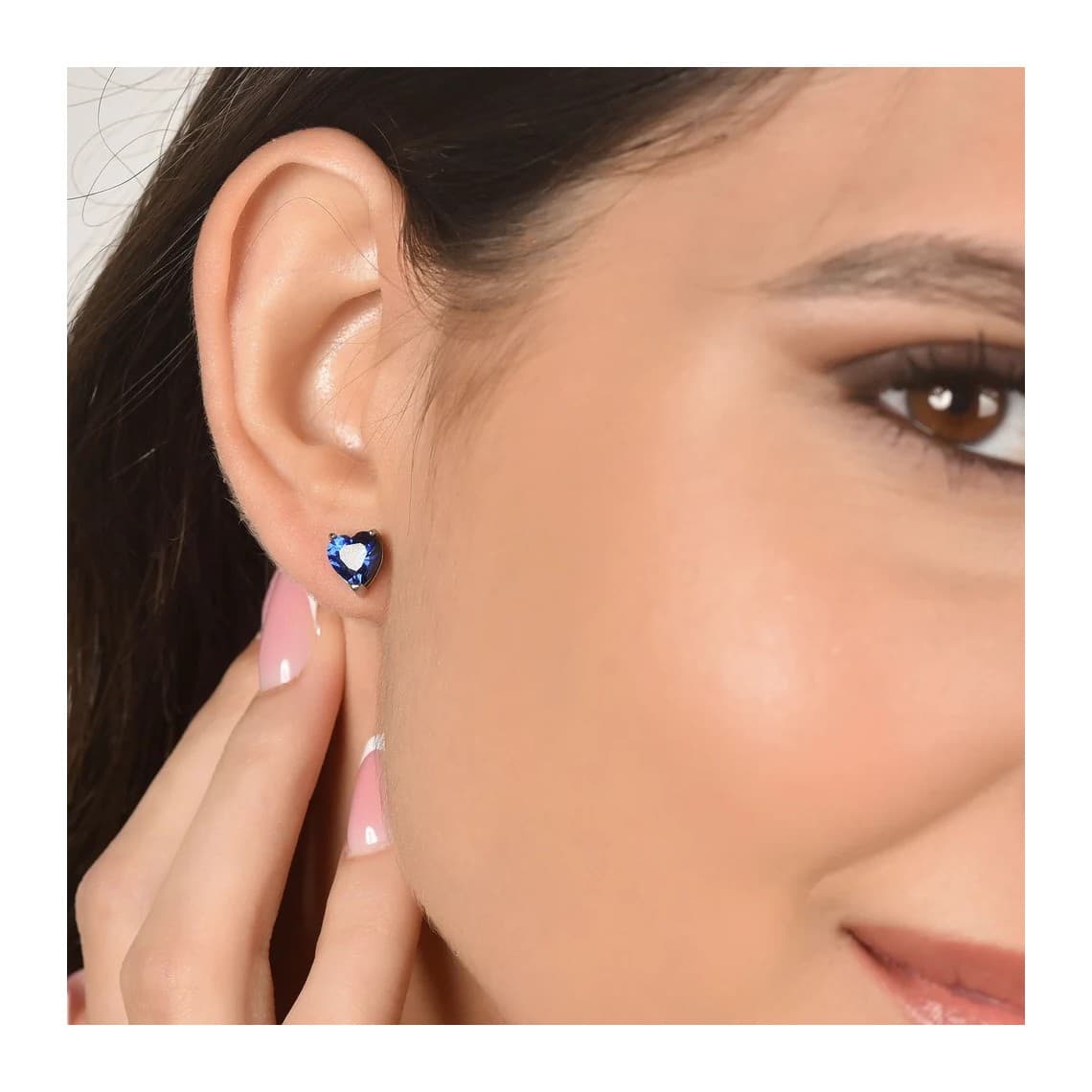 ORECCHINI DONNA IN ACCIAIO CON CUORI CRISTALLI BLU