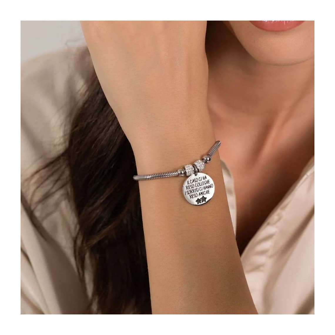 BRACCIALE DONNA IN ACCIAIO IL CASO CI HA RESO COLLEGHE I SORRISI CI HANNO RESO A