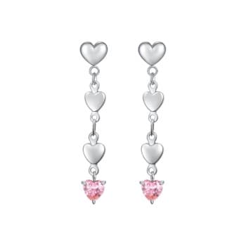 Luca Barra Orecchini Donna in Acciaio con Cuori e Zirconi Rosa