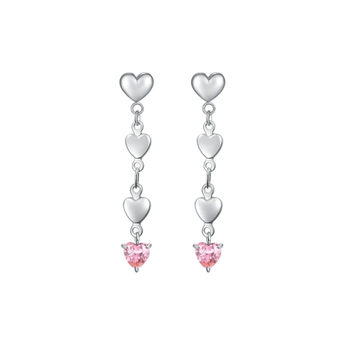 Luca Barra Orecchini Donna in Acciaio con Cuori e Zirconi Rosa