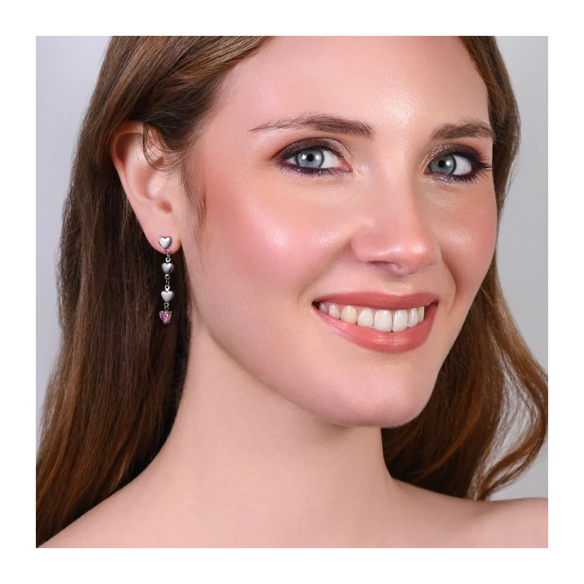 Orecchini Donna in Acciaio con Cuori e Zirconi Rosa