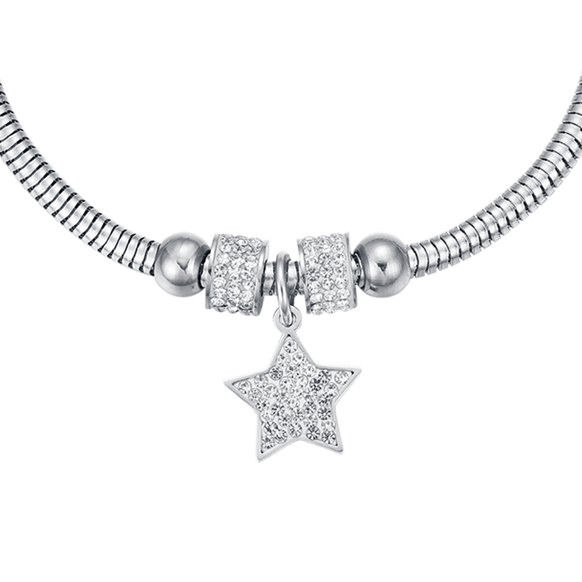 BRACCIALE DONNA IN ACCIAIO STELLA CON CRISTALLI BIANCHI