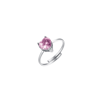 LUCA BARRA ANELLO DONNA IN ACCIAIO CON CRISTALLO ROSA A FORMA DI CUORE